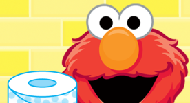 Elmo holding a roll of toilet paper