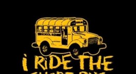 Image shows yellow school bus and says I ride the short bus
