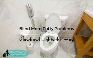 Photo of toilet. Written over the toilet is "Blind mom potty problems GlowBowl Lights the Way"