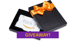 Image of $50 Amazon Gift Card. Underneath it says Giveaway!
