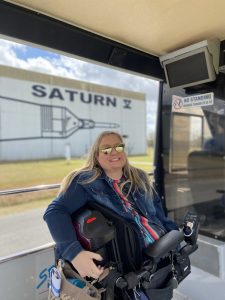 Author on wheelchair-accessible tram